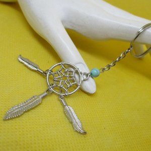 Dream Catcher Keyring Dreamcatcher Feather Turquoise Bead Keyring Dreamcatcher